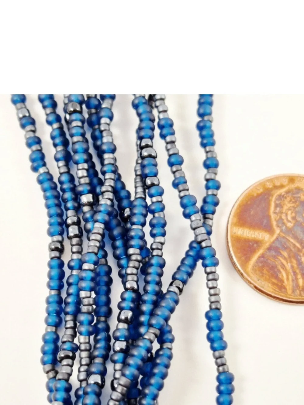 Peyote Bird 925 Sterling Silver Multi-Strand Blue Seed Bead Toggle Necklace 21